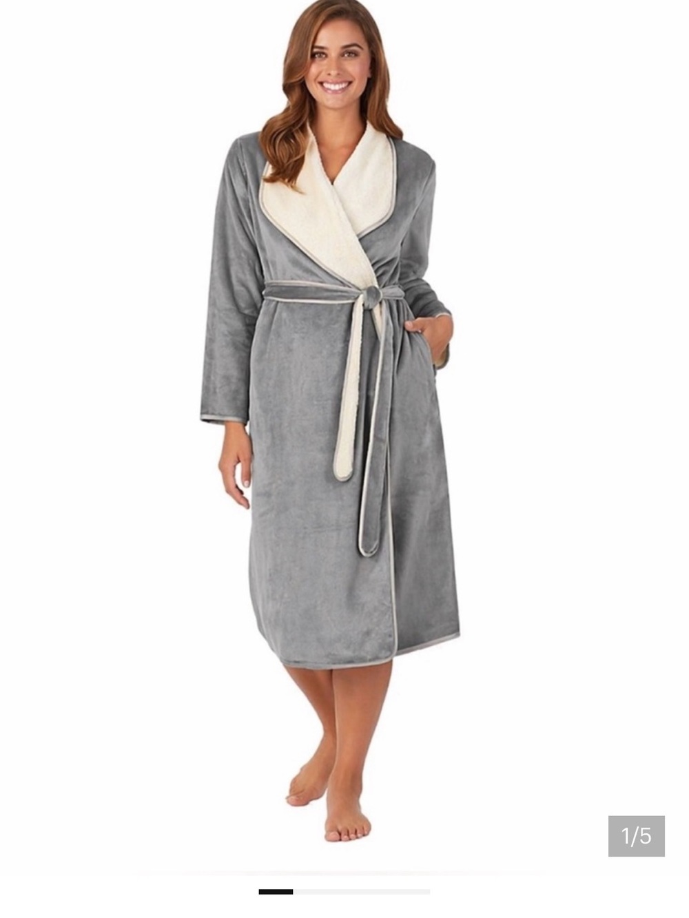 UGG Women's Gray Robe with Cream Shawl Collar
